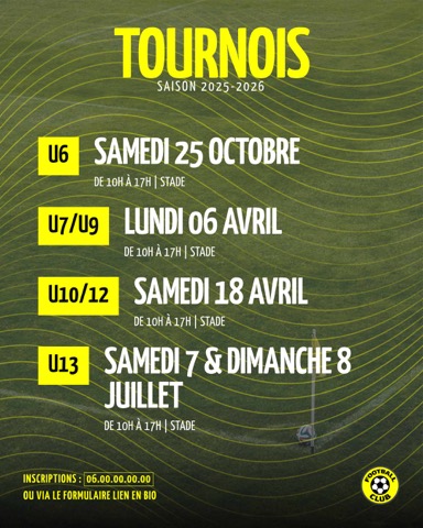 Affiche des tournois de foot d'un club, par catégorie