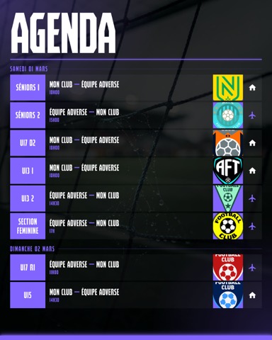 Agenda des rencontres du club par journée